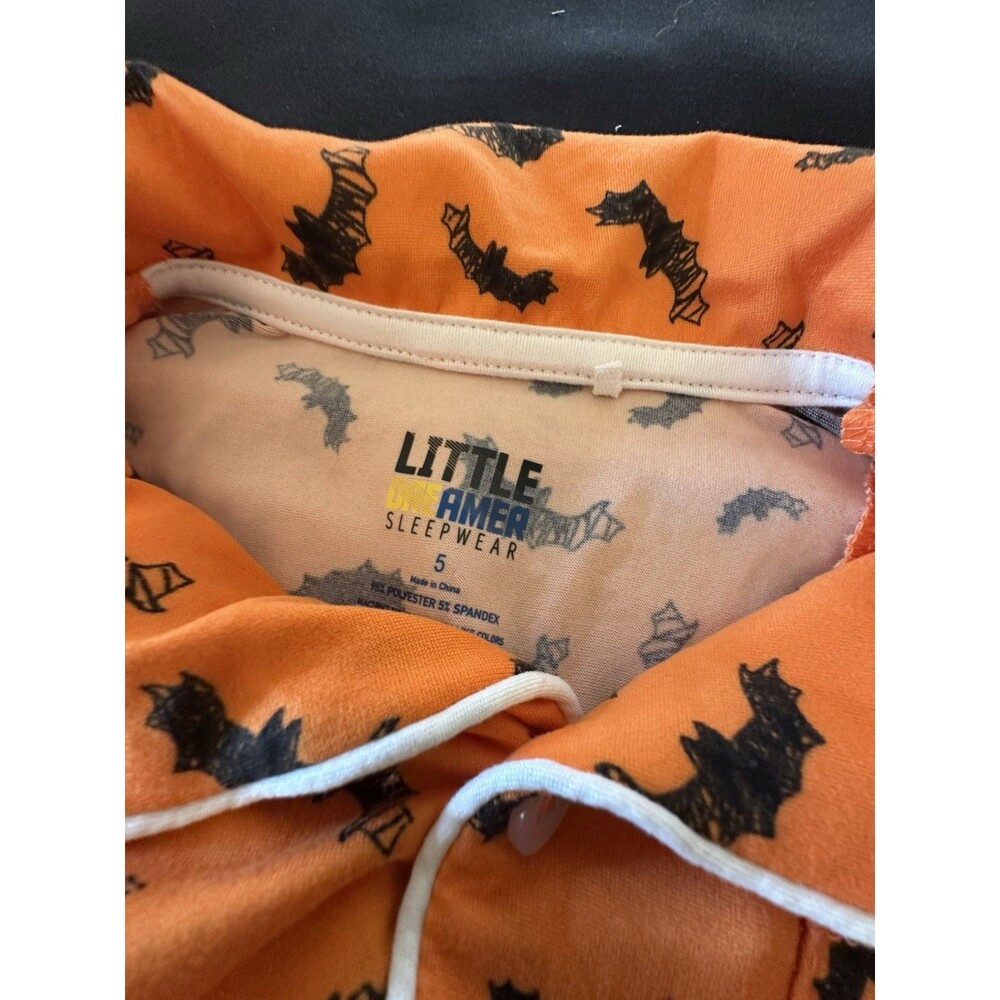 NWT Little Dreamer Sleepwear Orange with Black Bats Set Kid's Size 5 - Picture 3 of 6